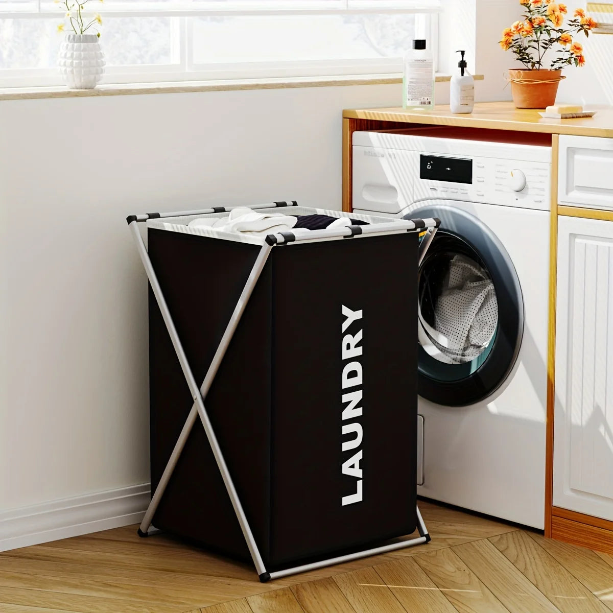3-Section Divided Laundry Hamper Foldable Basket