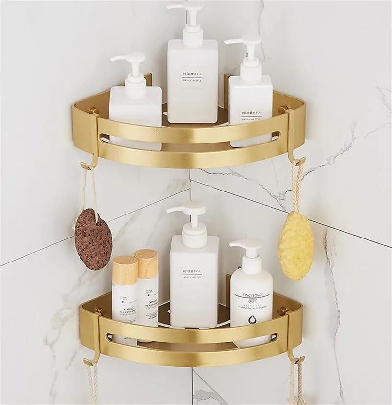 Brushed Gold Corner Shelf Wall Mount Bath Organizer