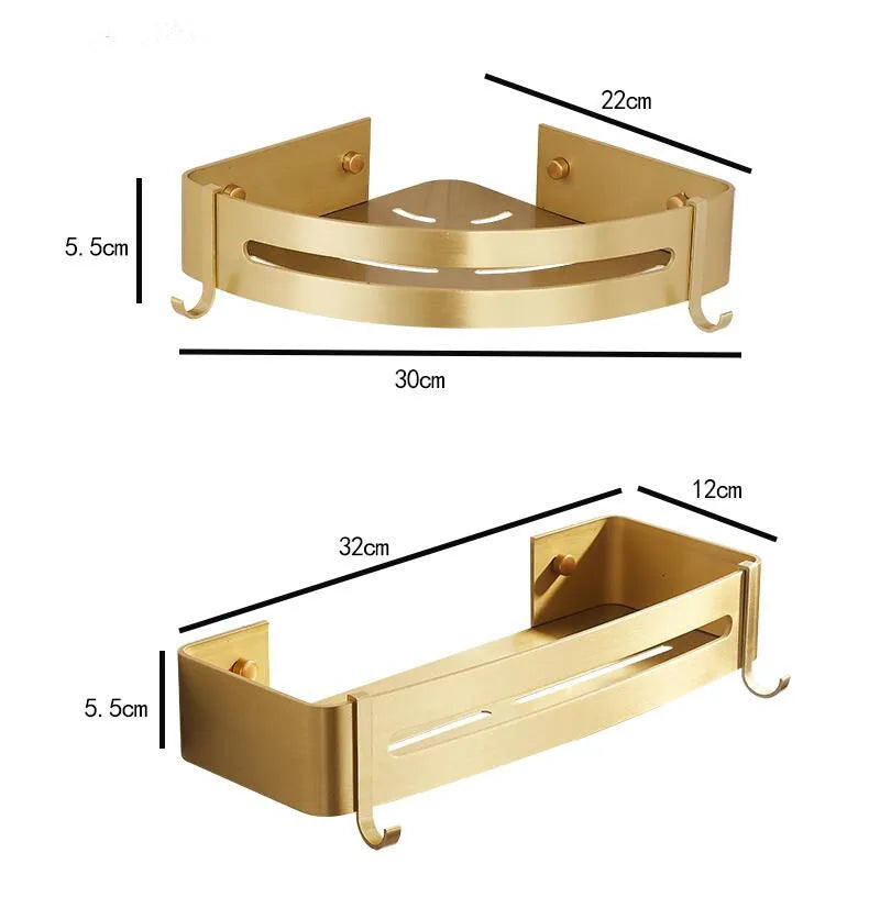 Brushed Gold Corner Shelf Wall Mount Bath Organizer