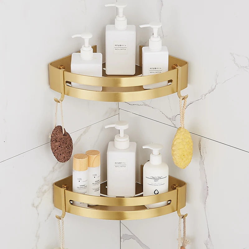 Brushed Gold Corner Shelf Wall Mount Bath Organizer