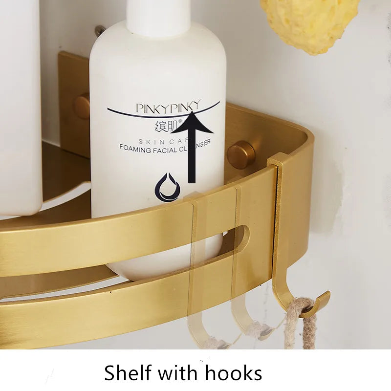 Brushed Gold Corner Shelf Wall Mount Bath Organizer