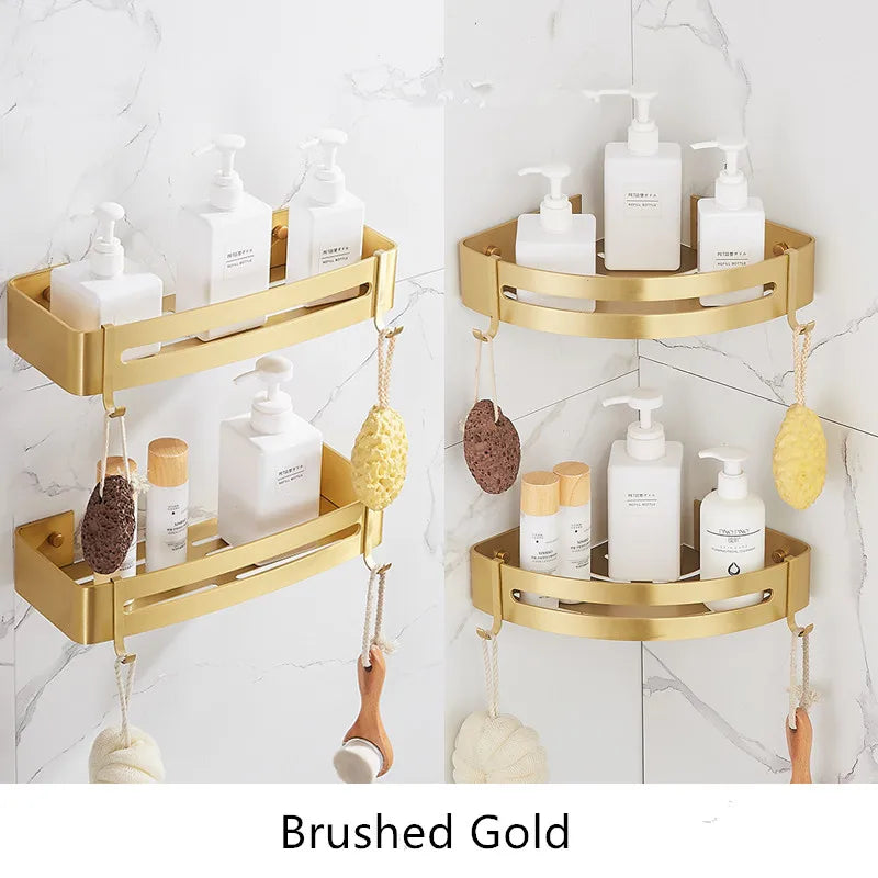 Brushed Gold Corner Shelf Wall Mount Bath Organizer