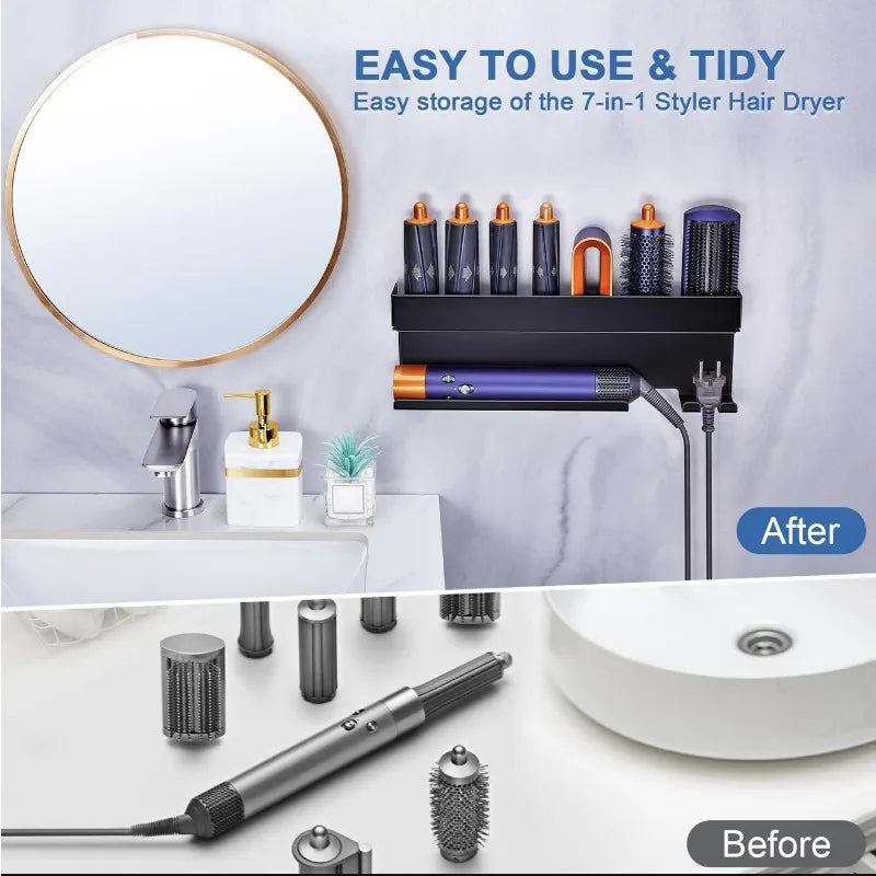 No-Drill Wall Mount Hair Tool Organizer