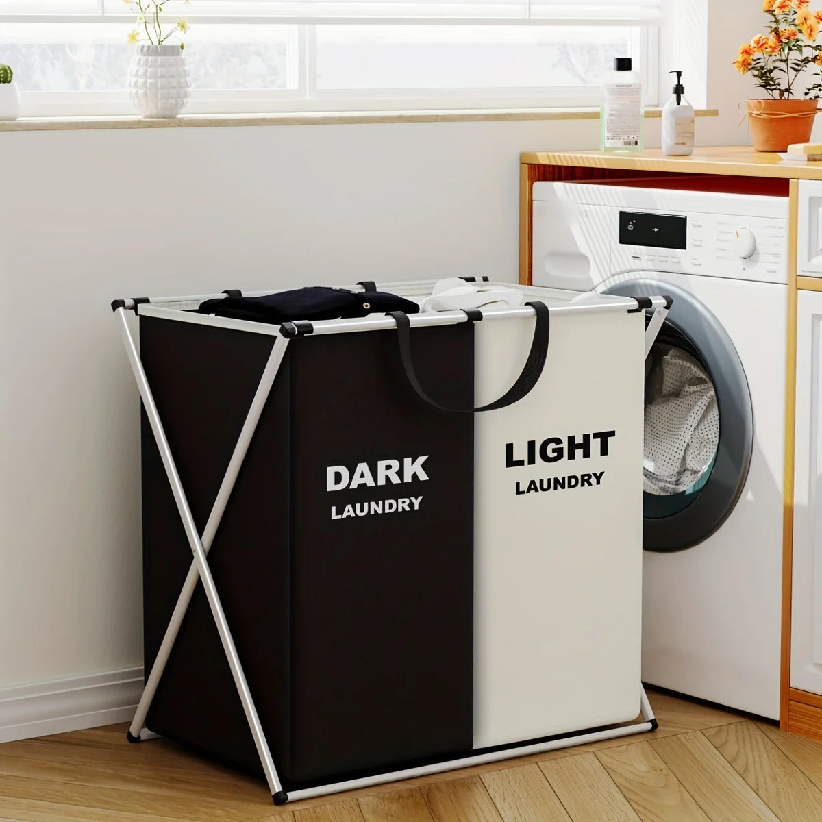 3-Section Divided Laundry Hamper Foldable Basket