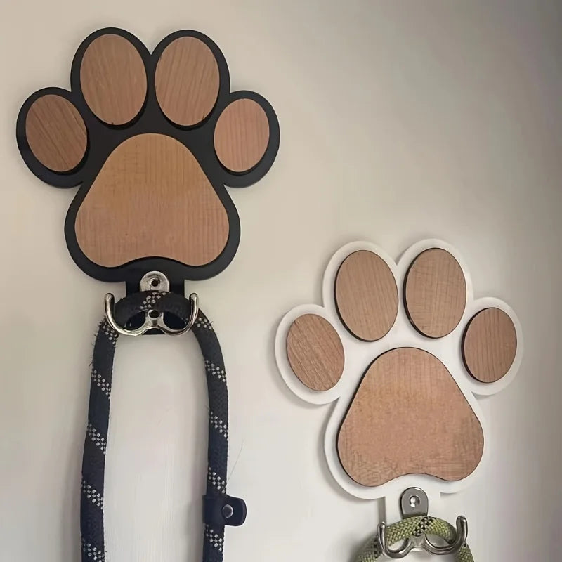 Wooden Paw Print Leash Wall Hook