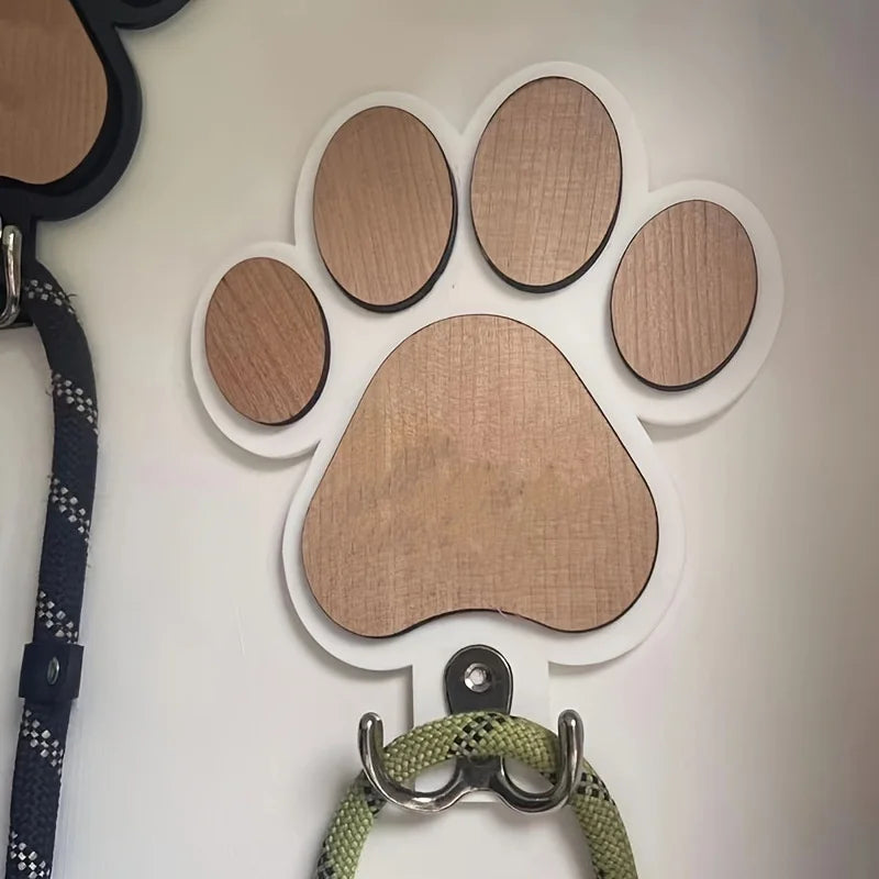 Wooden Paw Print Leash Wall Hook