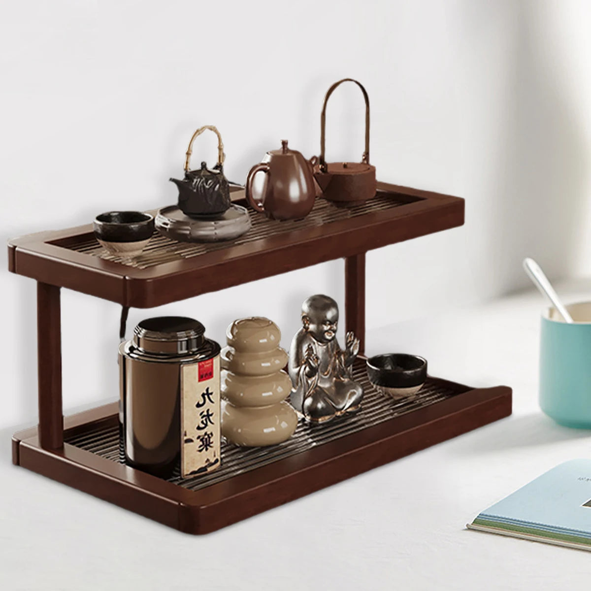 2-Tier Bamboo Countertop Storage Shelf