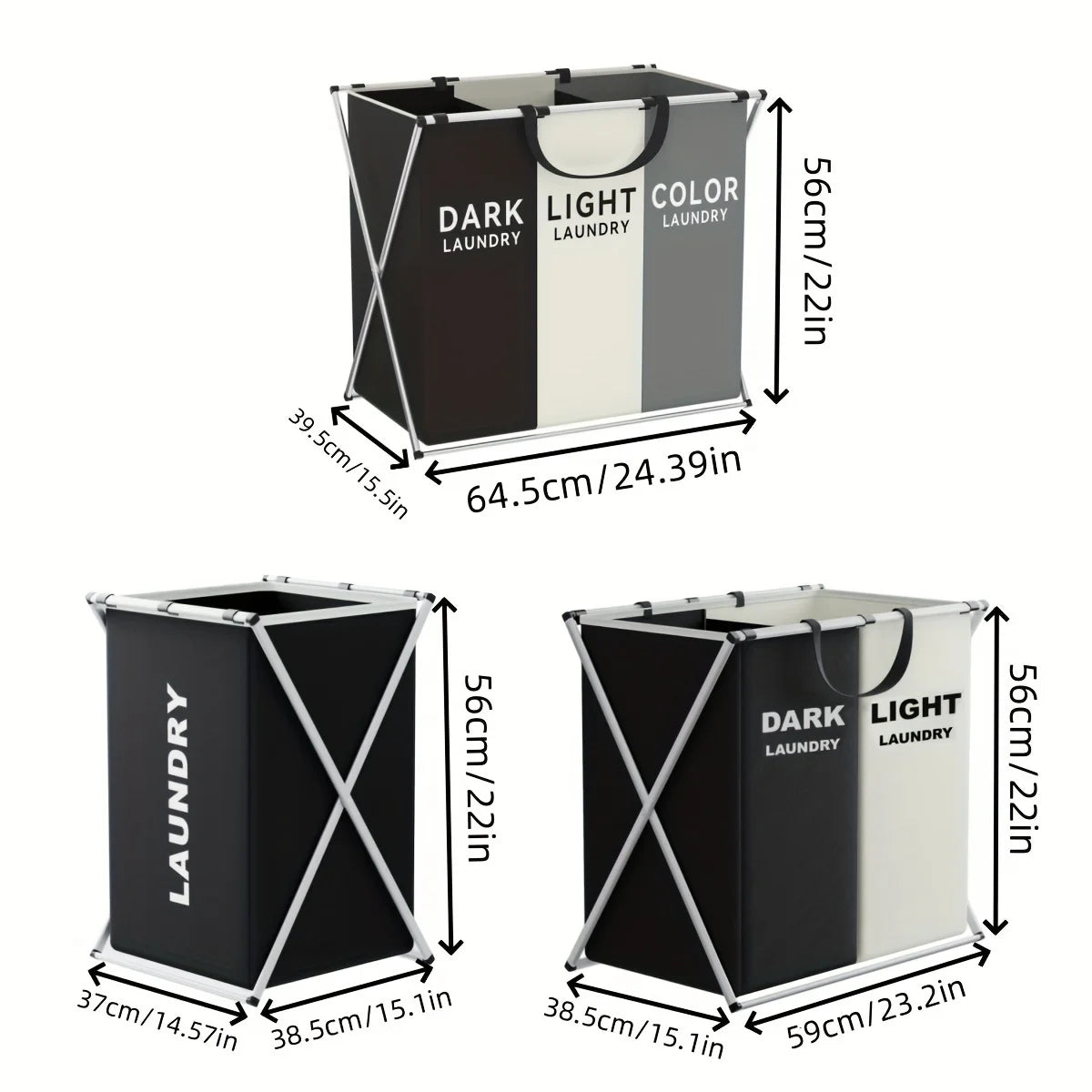 3-Section Divided Laundry Hamper Foldable Basket