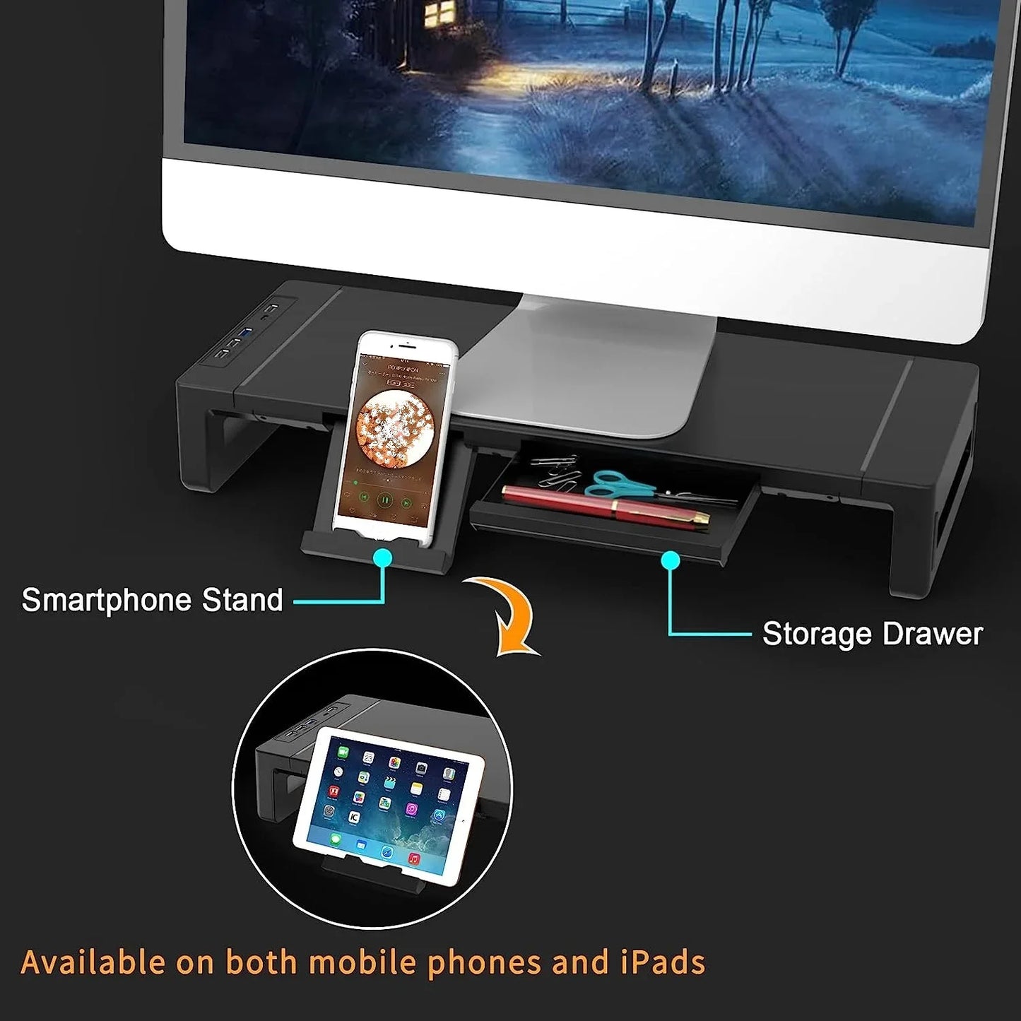 Foldable Monitor Stand Riser with Drawer