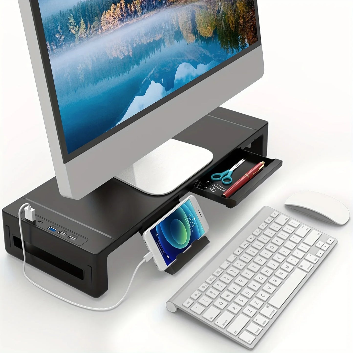 Foldable Monitor Stand Riser with Drawer