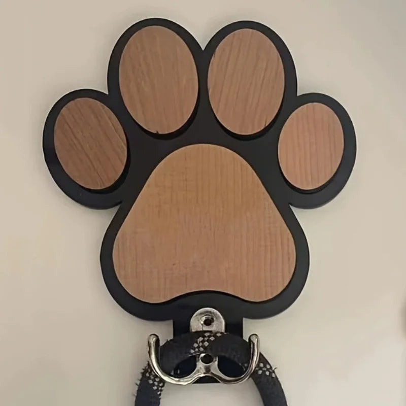 Wooden Paw Print Leash Wall Hook