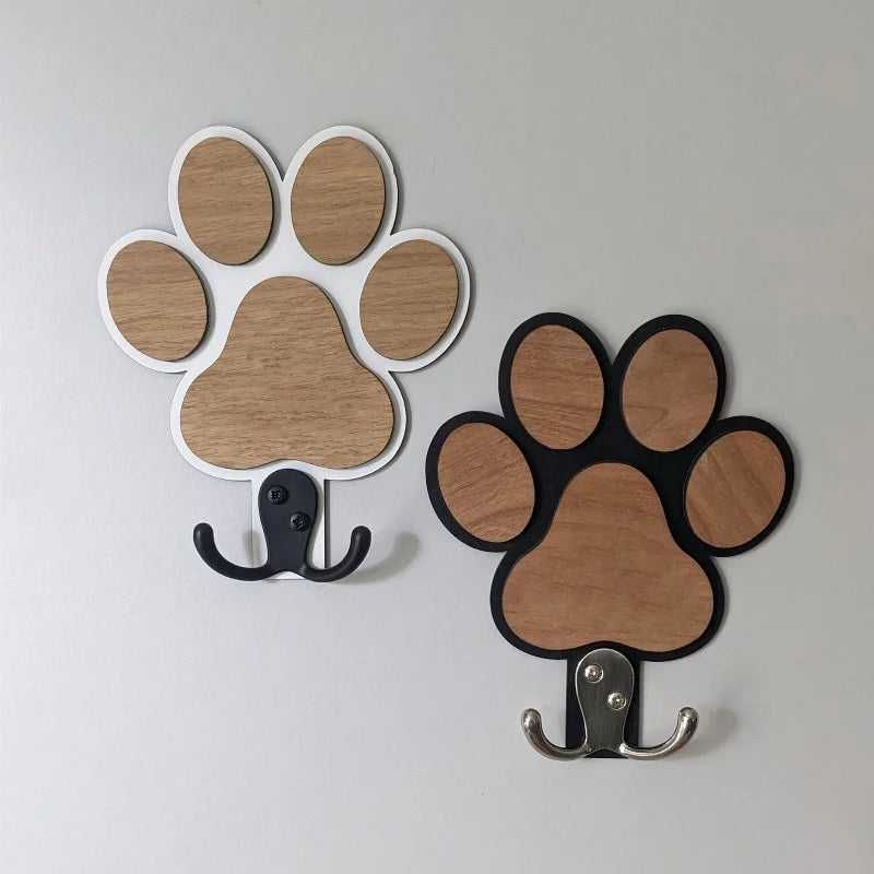 Wooden Paw Print Leash Wall Hook
