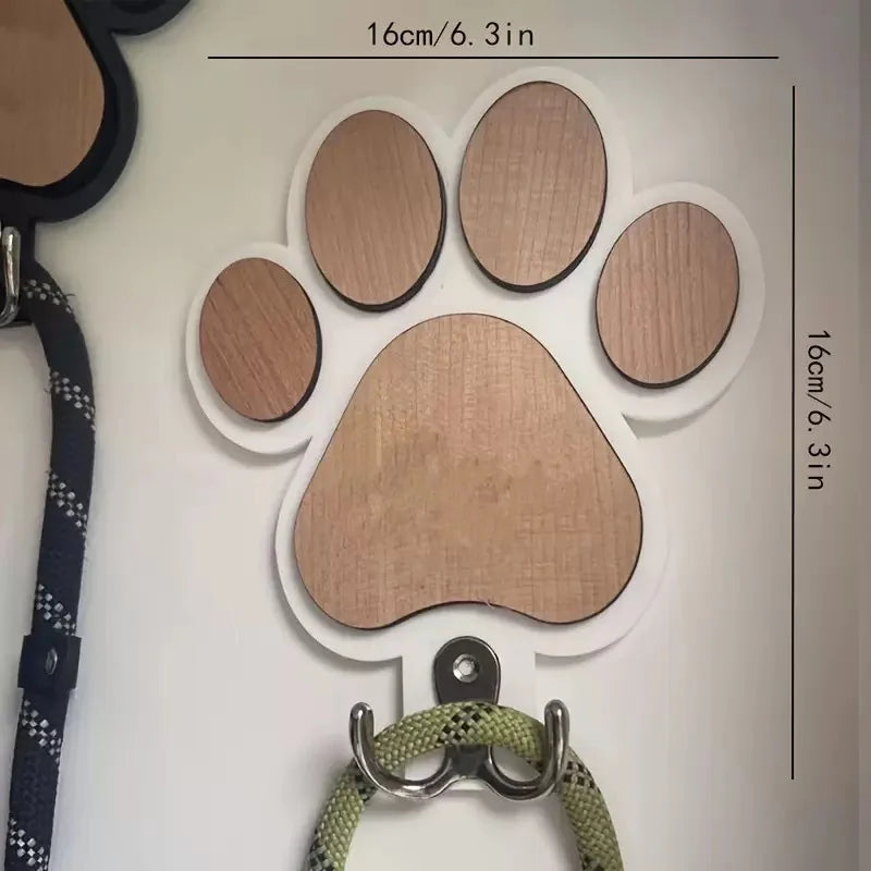 Wooden Paw Print Leash Wall Hook