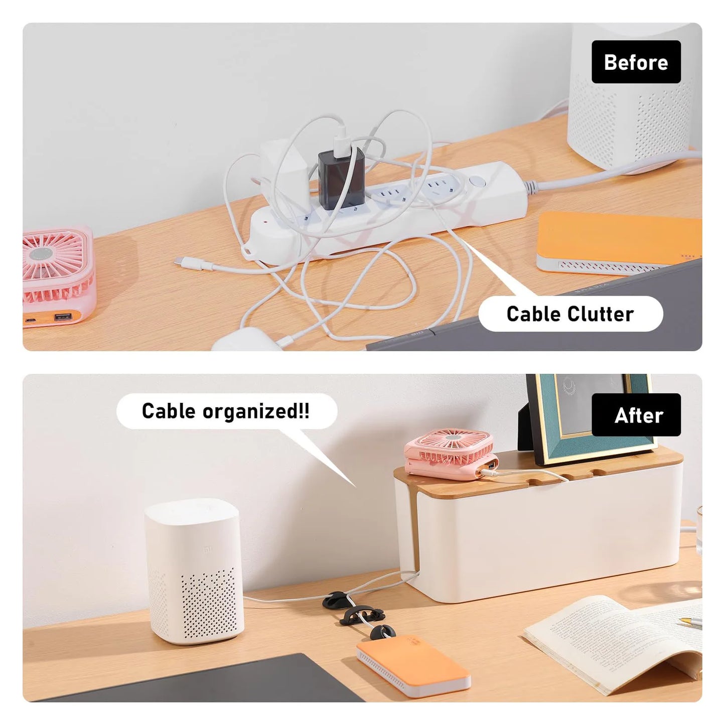 Wooden Style Cable Management Box Cord Organizer