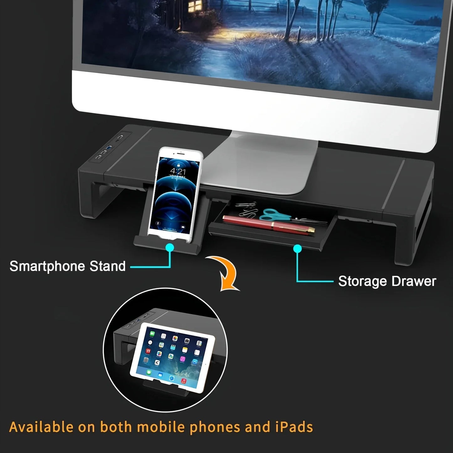 Foldable Monitor Stand Riser with Drawer