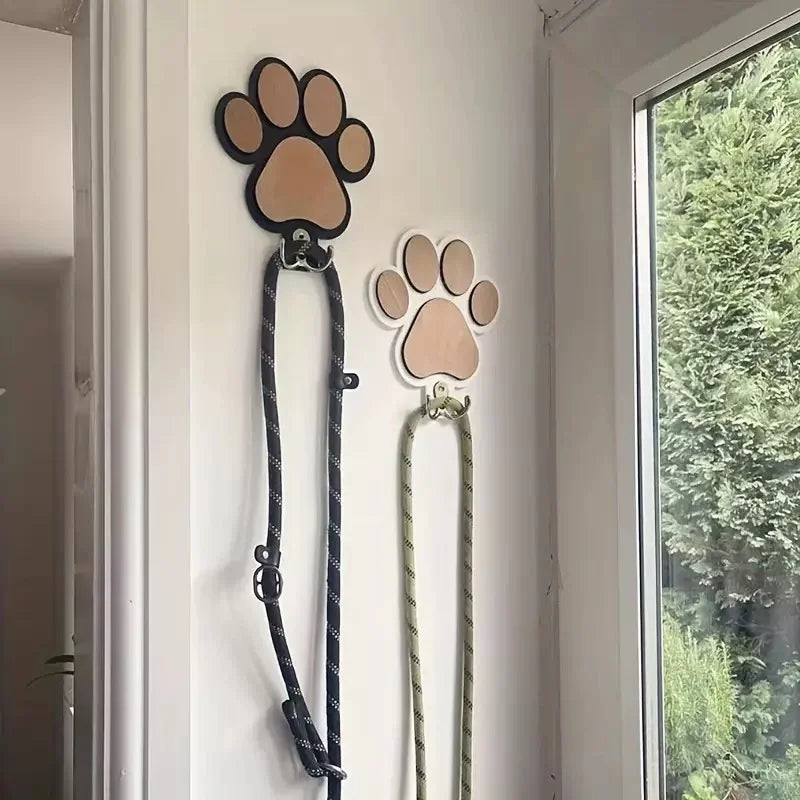 Wooden Paw Print Leash Wall Hook