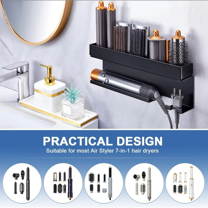 No-Drill Wall Mount Hair Tool Organizer