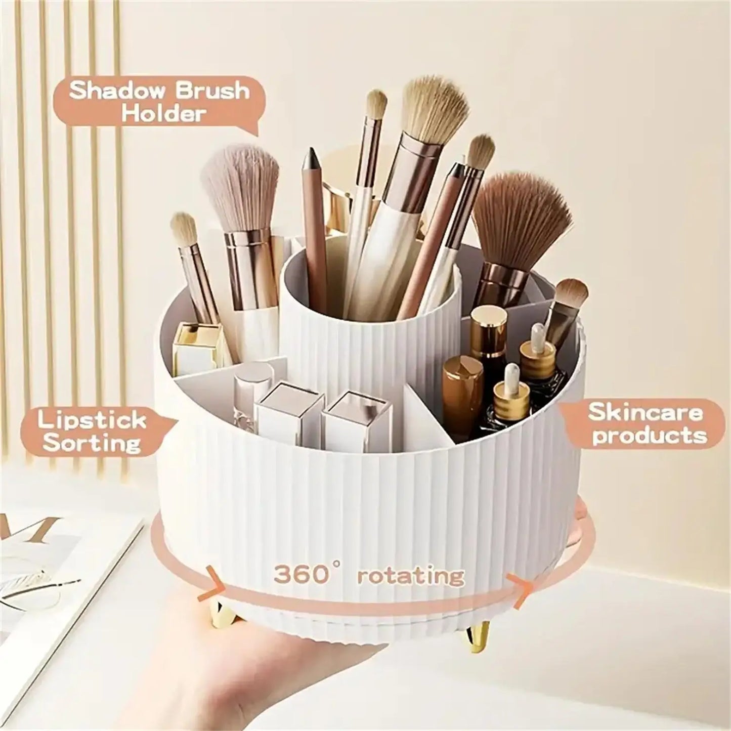 360° Rotating Makeup Organizer with 5 Compartments
