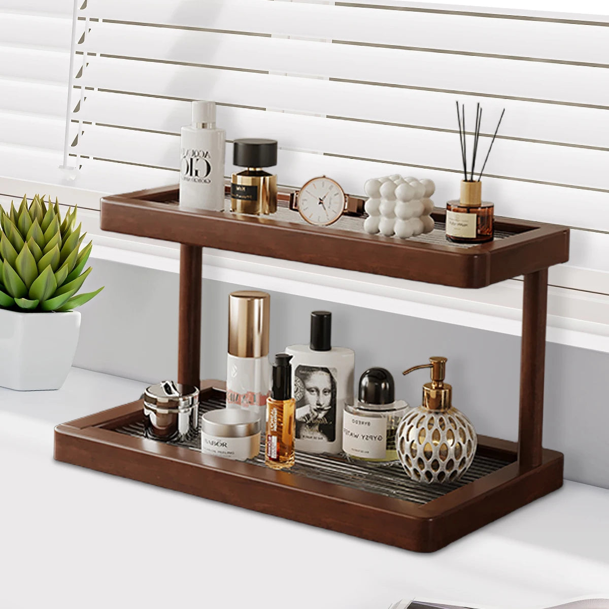 2-Tier Bamboo Countertop Storage Shelf